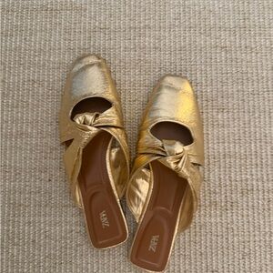Zara Metallic Gold Knotted Mule Slides